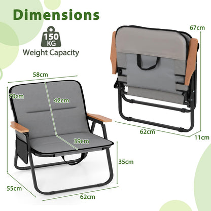 Set of 2 Folding Camping Chairs with Storage Pocket and Armrests
