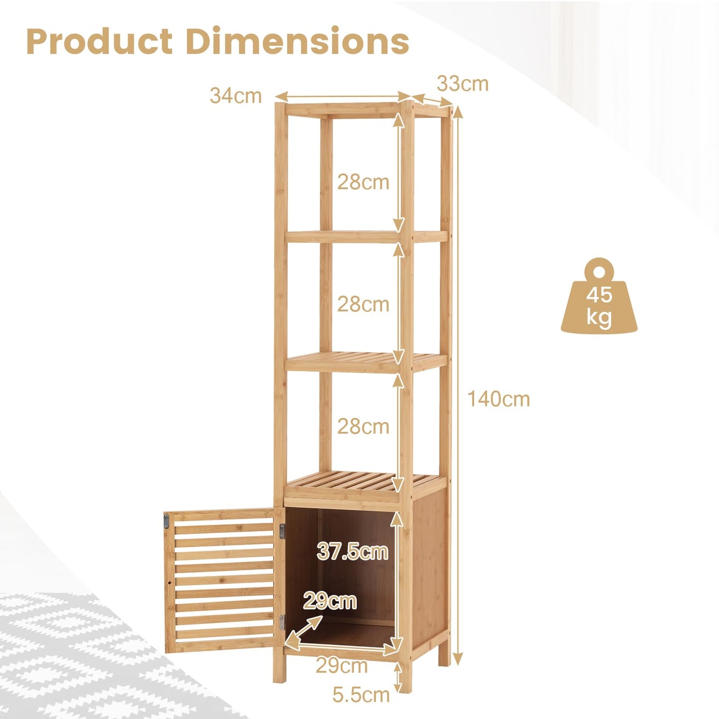 Freestanding Storage Cupboard with Shuttered Door and Open Shelves