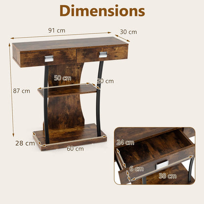 T-Shaped Foyer Console Table for Small Space with Dual Drawers