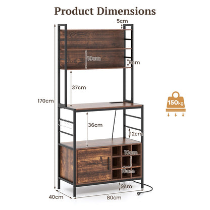 Bakers Rack with Power Outlet and Heavy Duty Metal Frame