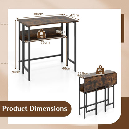 Small Folding Desk 80 CM with Storage Shelf & Drop Leaf for Home Office