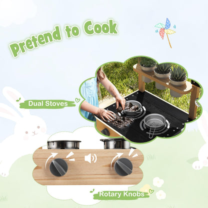 Mud Fir Wood Play Kitchen Kitchen with Wheels and Blackboard
