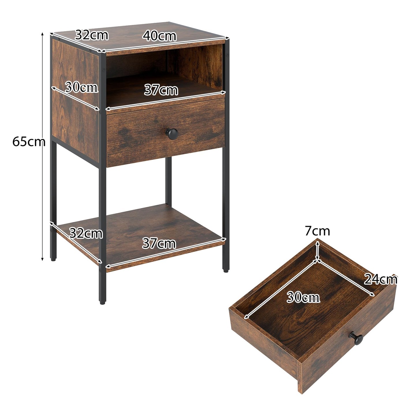 Nightstand with Open Compartment and Storage Shelf