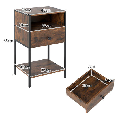 Nightstand with Open Compartment and Storage Shelf