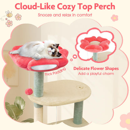 Multi-Level Aesthetic Floral Kitten Tower with Flower-Shaped Padded Perch