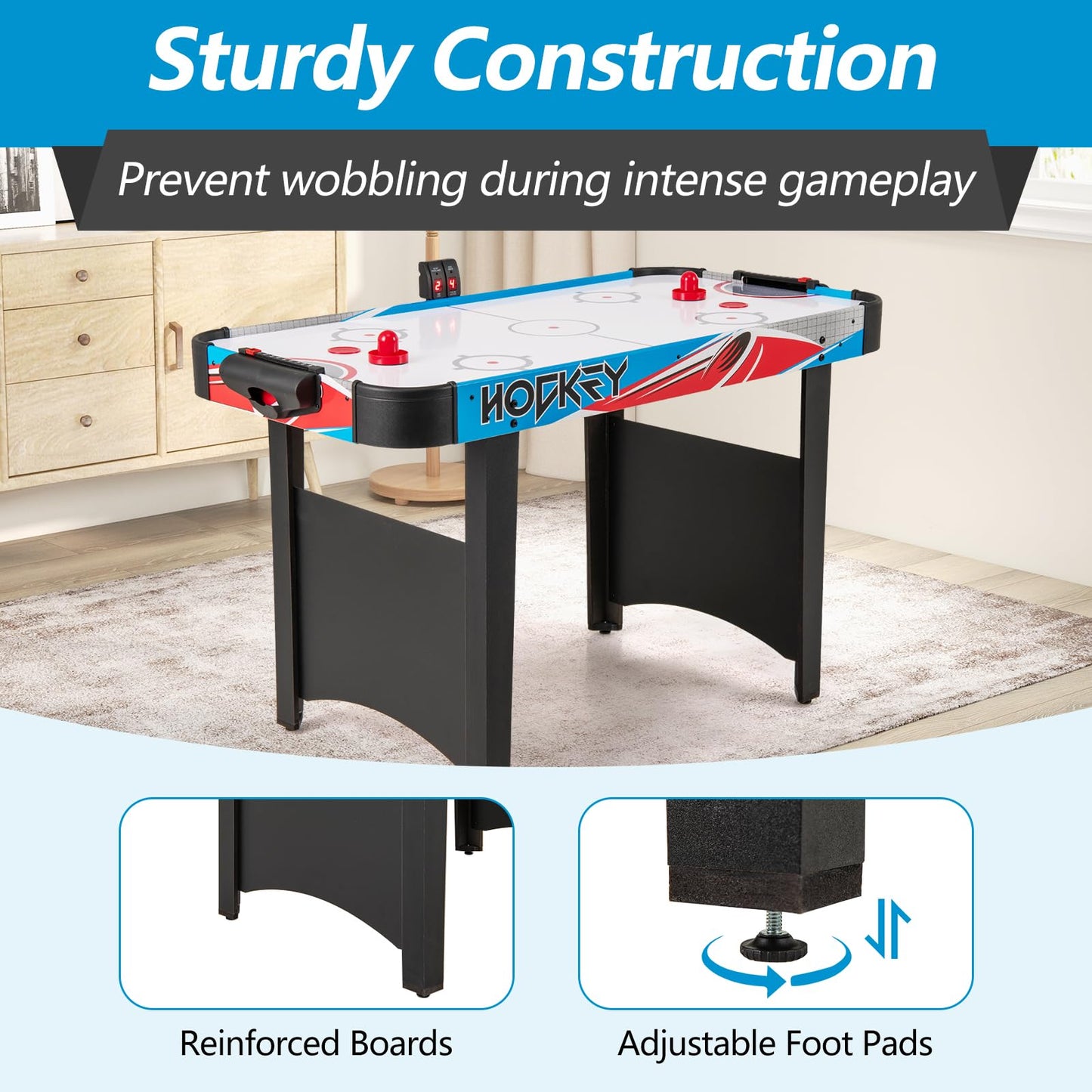 Air Hockey Table with LED Scoreboard and Powerful 12V Motor
