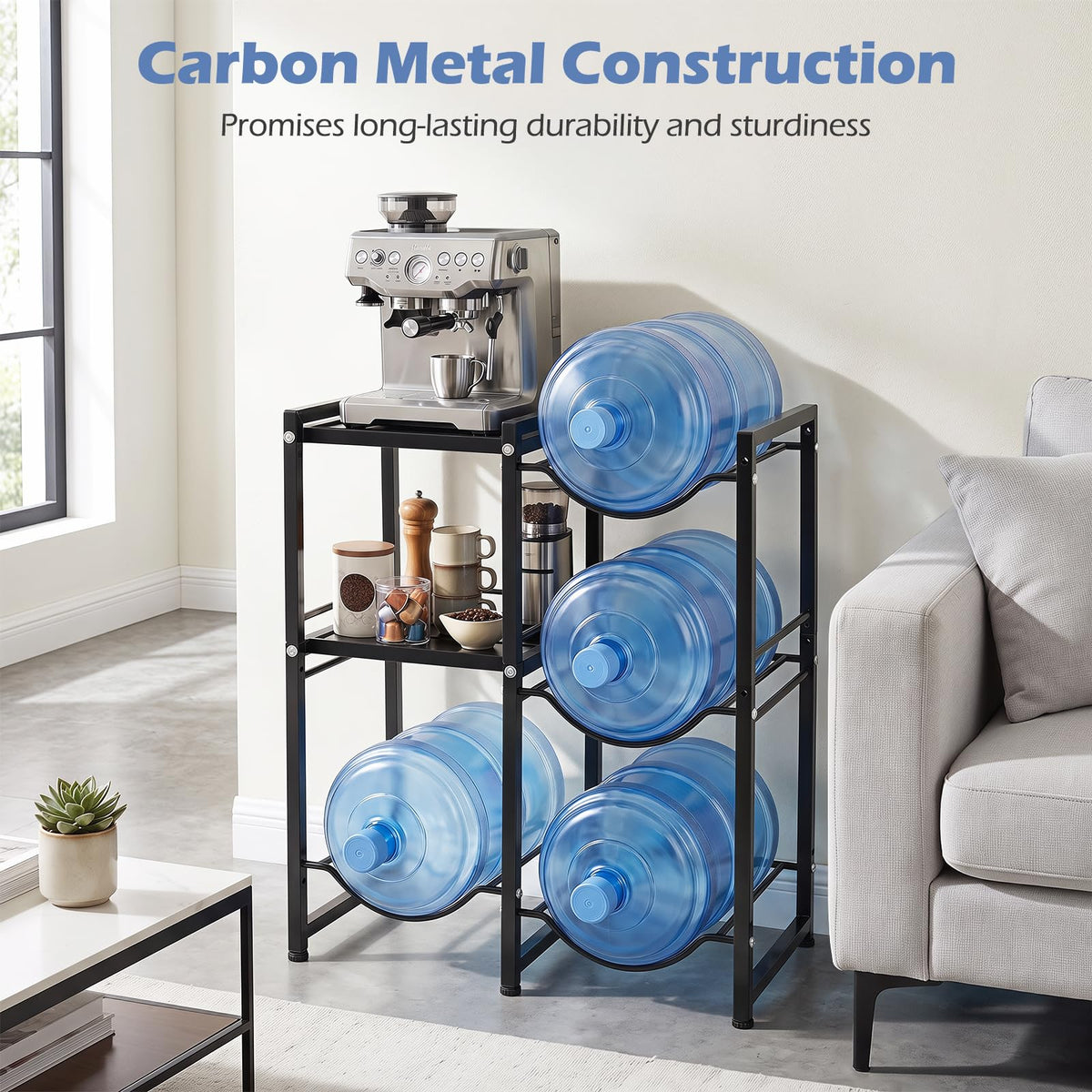 3-Tier 18.9 L Water Jug Holder with Shelves for Home Kitchen Office