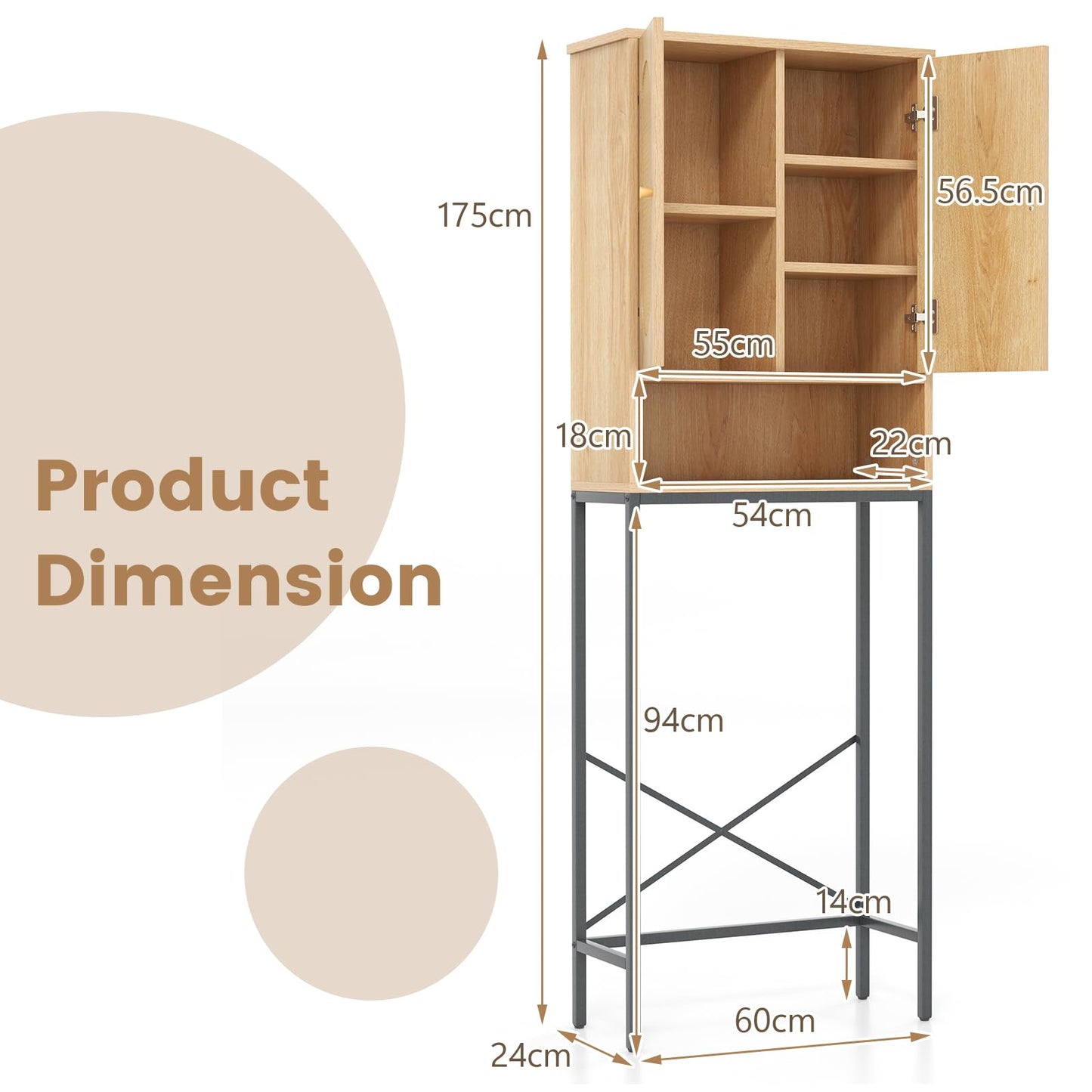 Over The Toilet Freestanding Toilet Storage Cabinet with Rattan Doors