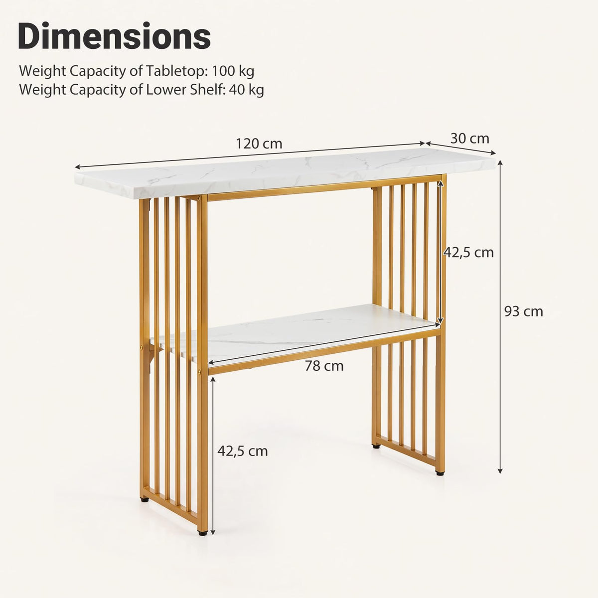 2-Tier Console Table, Faux Marble Slim Entryway Table