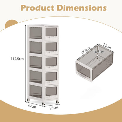 Slim Bathroom Floor Cabinet with 3/4/5 Drawers on Wheels (3-Tier) | Narrow Bathroom Storage Unit