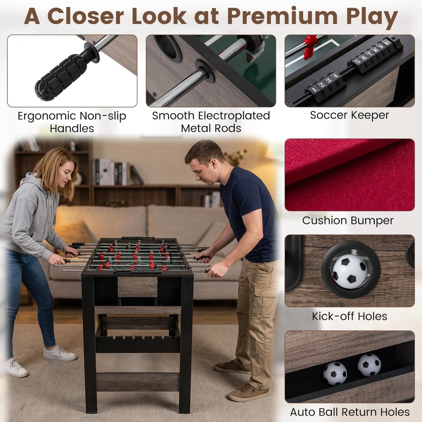 3-in-1 124CM Swivel Game Table with Foosball Pool Billiards Table Tennis