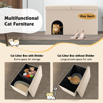 3-in-1 Hidden Cat Washroom Ottoman Shoe Bench