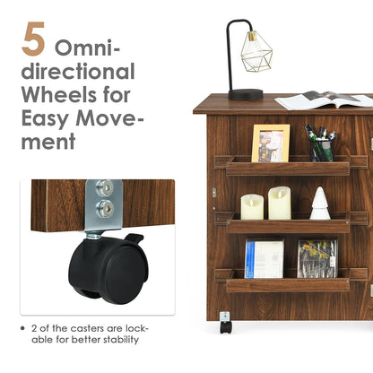 2-in-1 Rolling Folding Sewing Table with Storage Shelves and Lockable Casters