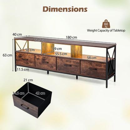LED TV Unit for 80 Inch TVs, 180cm TV Stand Cabinet with 4 Fabric Drawers & Storage Shelves