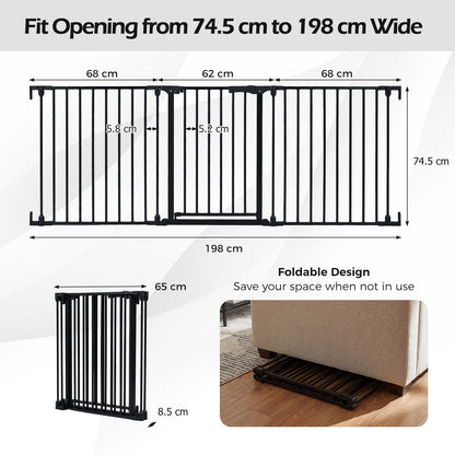 3 Panel Foldable Pet Gate, Pressure Baby Gate with One-hand Opening
