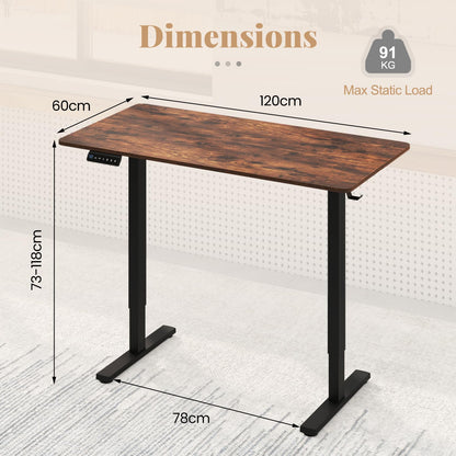 Electric Height Adjustable Standing Desk, 120 x 60cm Sit Stand Desk