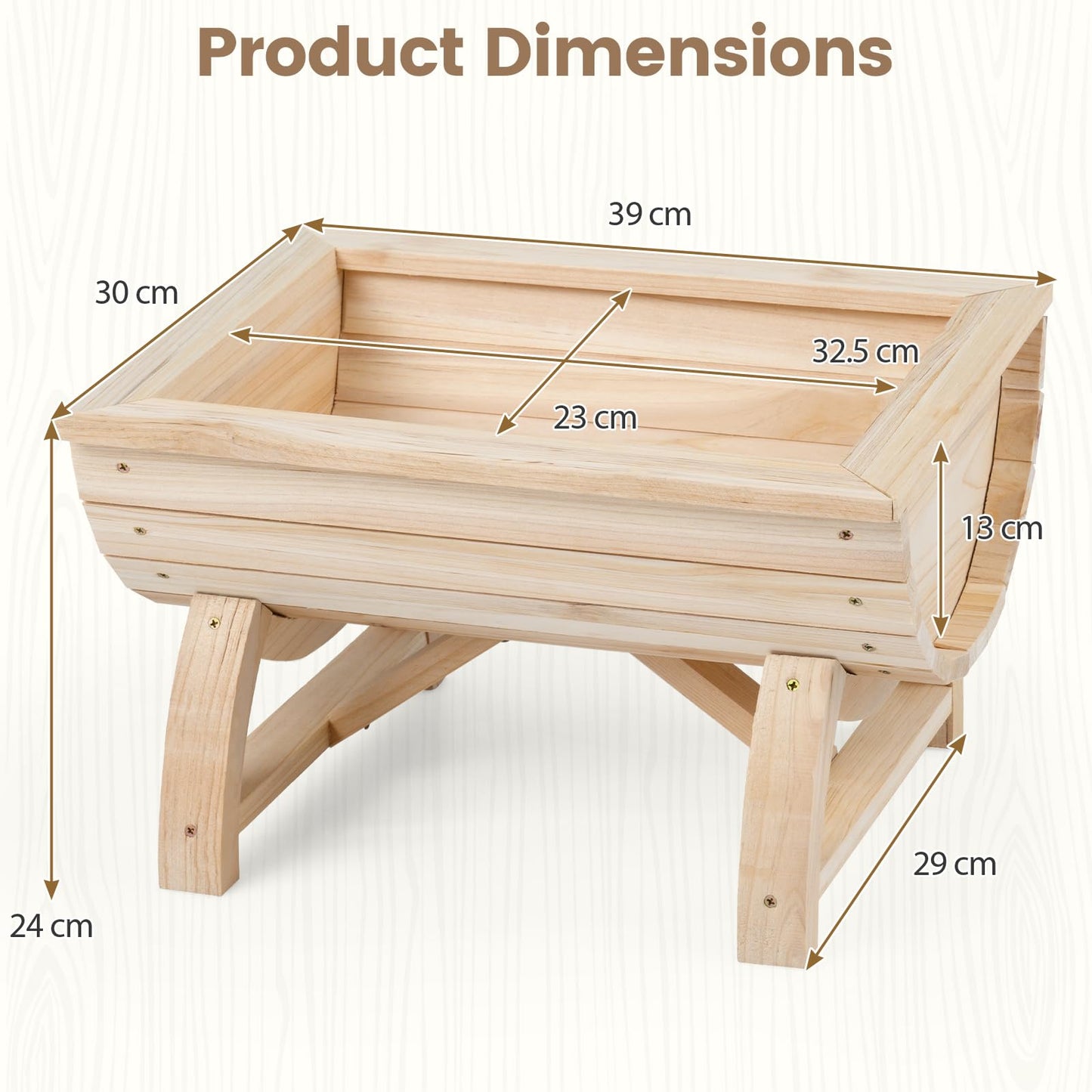 Set of 2 Raised Garden Bed, Half Barrel Fir Wood Planter Boxes with Legs