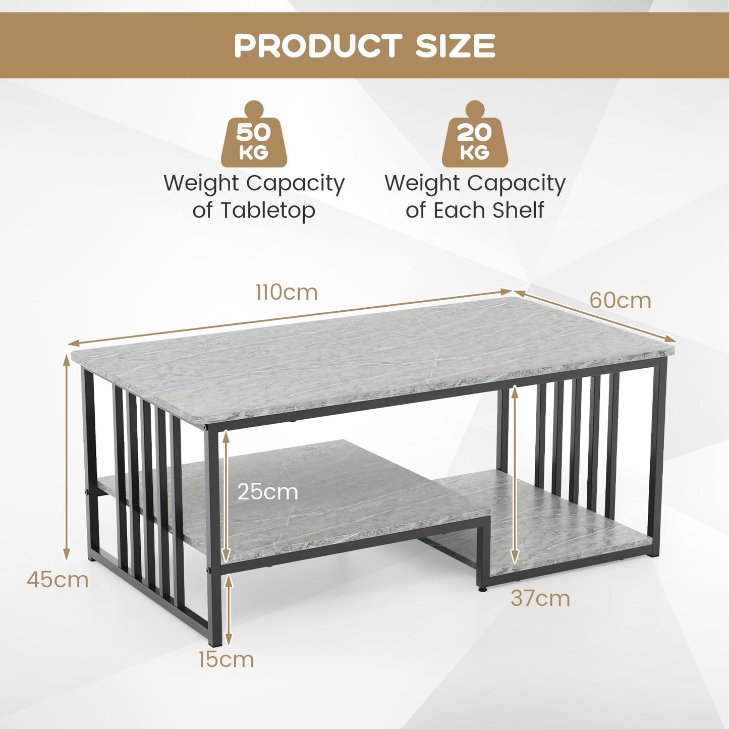 Faux Marble Coffee Table with Open Storage Shelf
