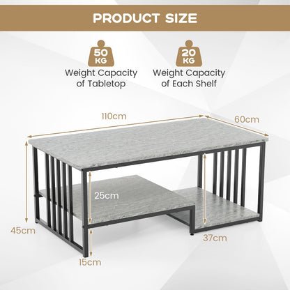 Faux Marble Coffee Table with Open Storage Shelf