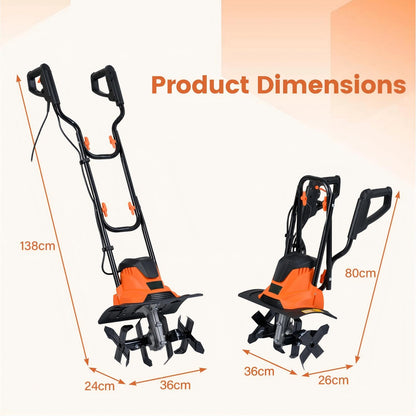 Electric Garden Tiller, 1200W/750W Powerful Soil Cultivator Rotavator with 36cm/32cm Tilling Width