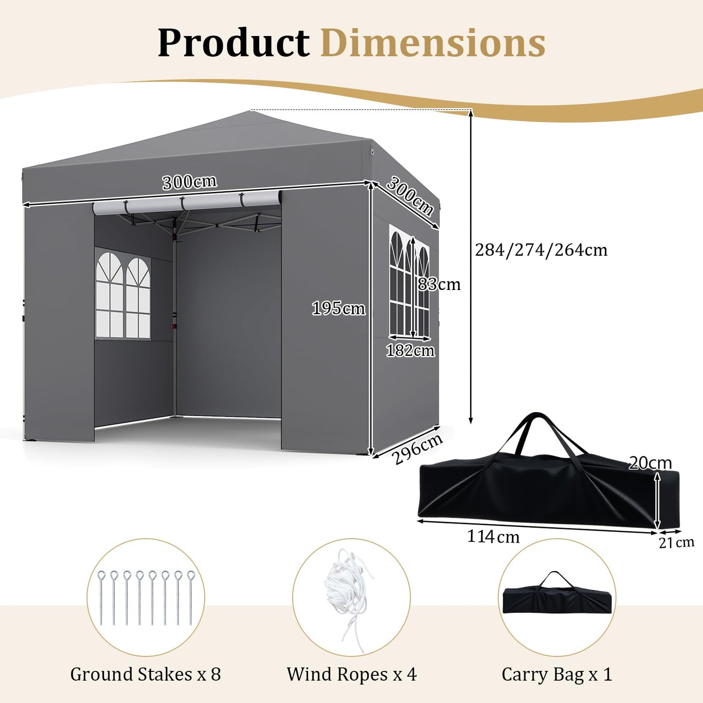 3m x 3m Pop Up Gazebo, Waterproof Outdoor Canopy Tent