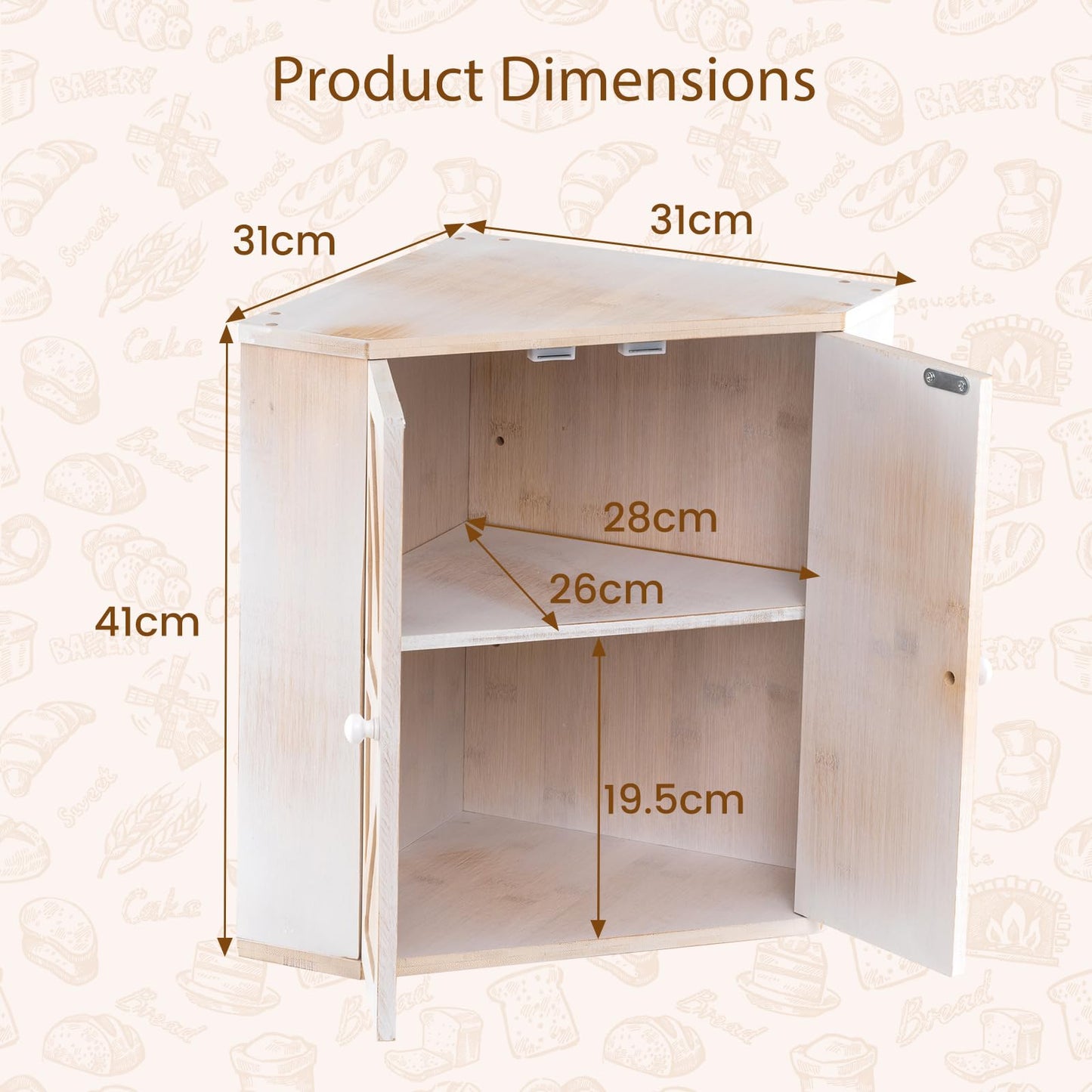 Corner Bread Box for Kitchen Counter, Bamboo Double Layer Breadbox Organizer with Adjustable Shelf
