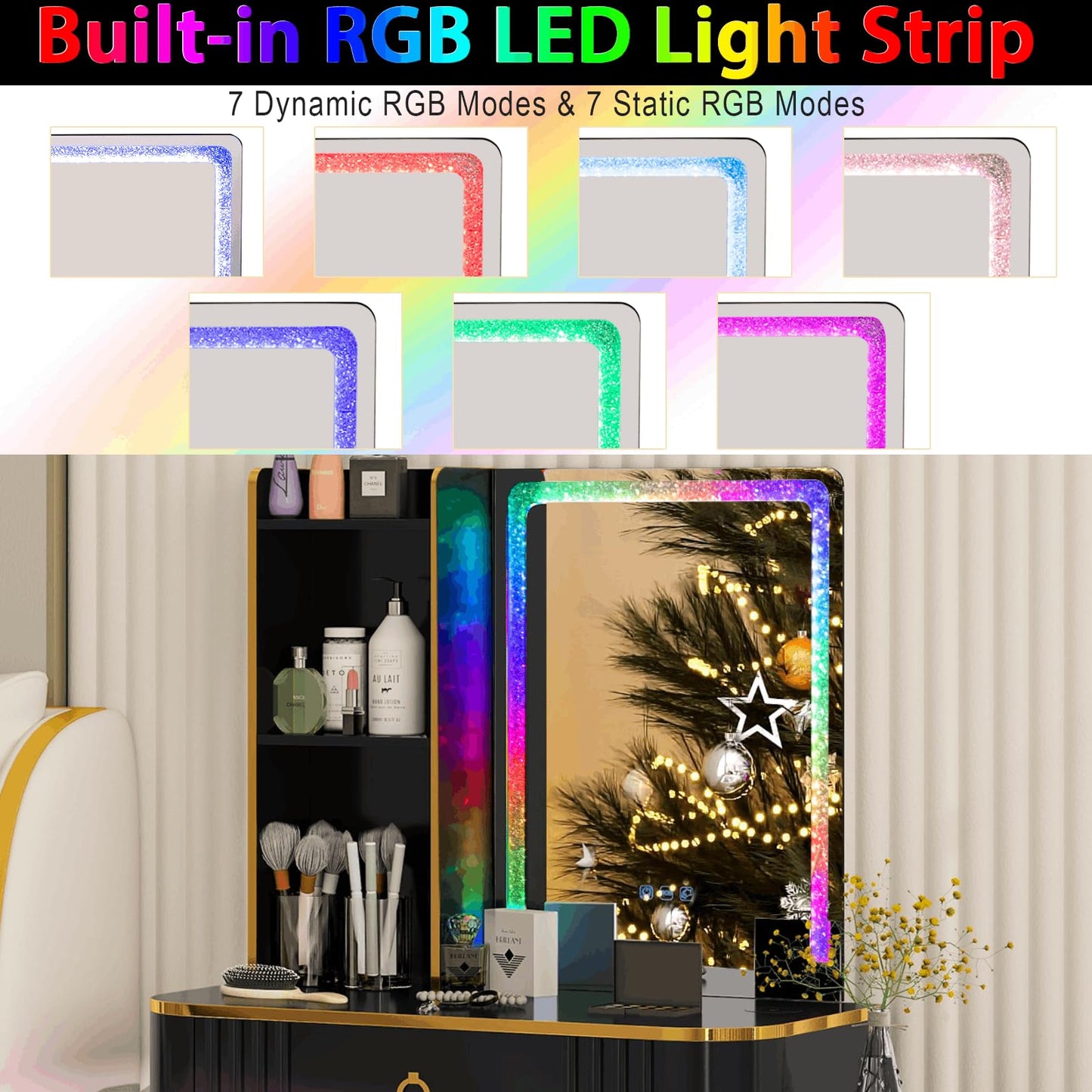 RGB LED Vanity Set with Mirror and Lights
