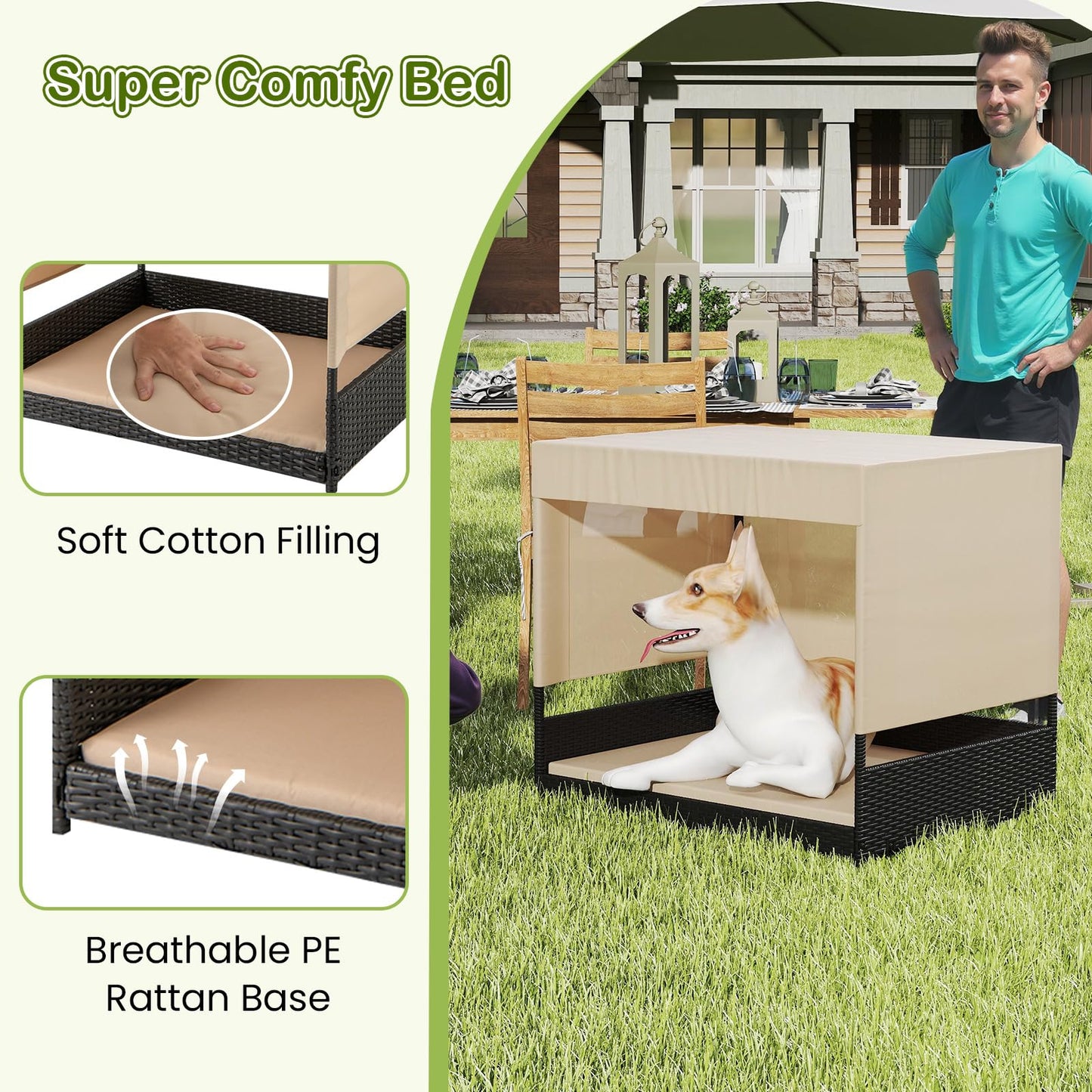 Elevated Wicker Dog House for Small to Medium Breeds