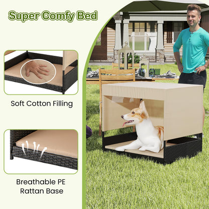 Elevated Wicker Dog House for Small to Medium Breeds