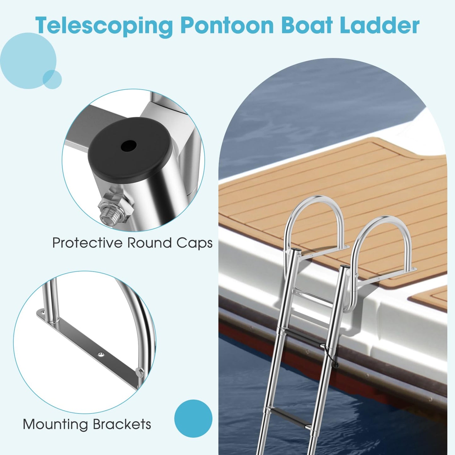 4-Step Telescoping Boat Ladder, Folding Stainless Steel Swim Dock Ladder with Non-slip Steps