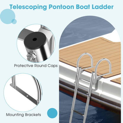 4-Step Telescoping Boat Ladder, Folding Stainless Steel Swim Dock Ladder with Non-slip Steps