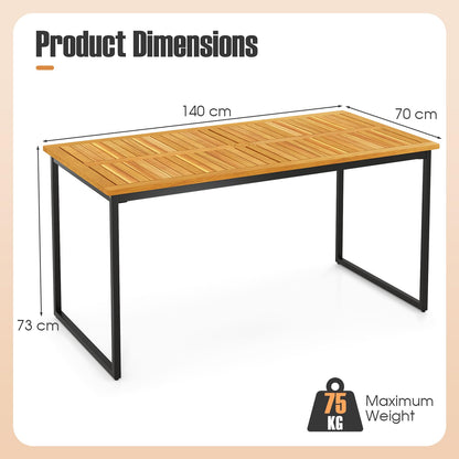 140 x 70cm Acacia Wood Dining Table for 6 People with Slatted Tabletop