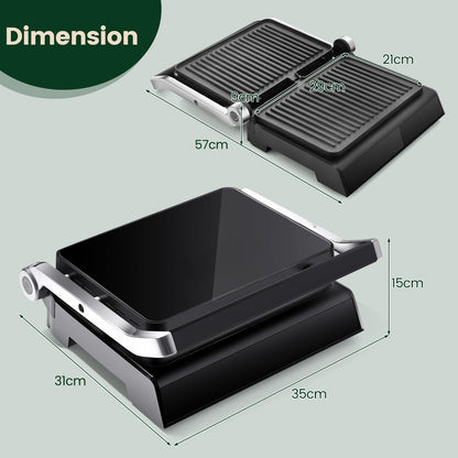 3 in 1 Indoor Grill with 180-degree Opening Design and 5 Auto Cooking Modes