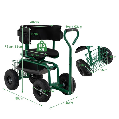 GiantexUK Adjustable Rolling Garden Cart (Green, 96 x 48 x 78-88 cm)