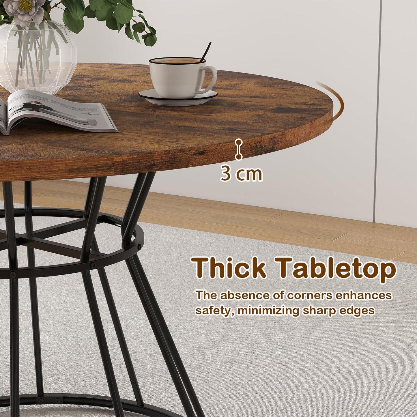 118cm Dining Table for 4-6 People, Round Kitchen Table