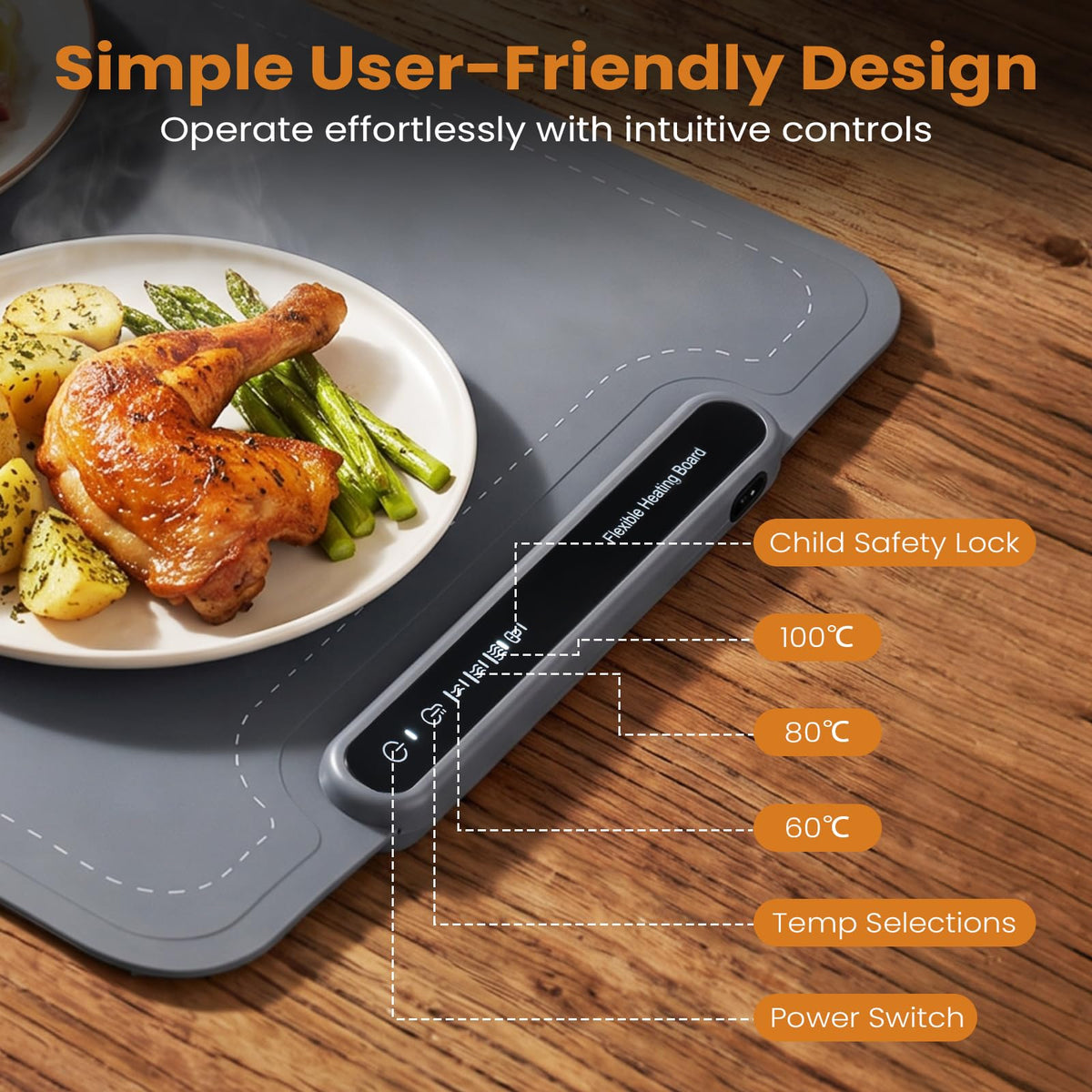 Food Warming Mat 61 x 40 cm with 3-Level Temperature