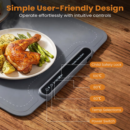 Food Warming Mat 61 x 40 cm with 3-Level Temperature