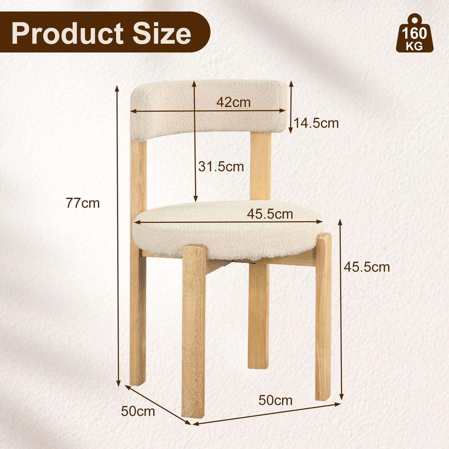 Dining Chairs Set of 2, Teddy Fleece Upholstered Kitchen Chairs with Padded Seat