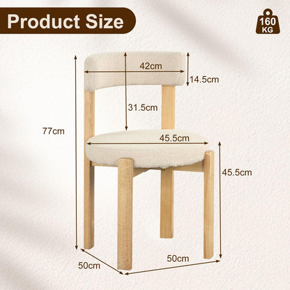 Dining Chairs Set of 2, Teddy Fleece Upholstered Kitchen Chairs with Padded Seat