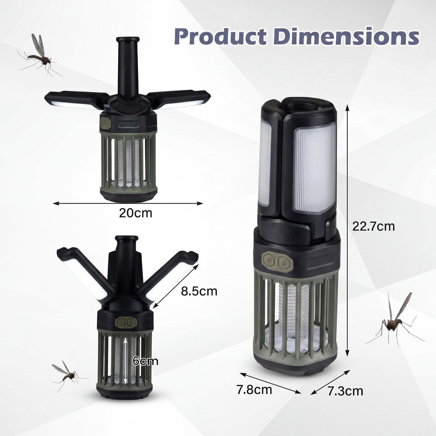 Outdoor Bug Zapper with Foldable Lantern USB-C Rechargeable for Camping