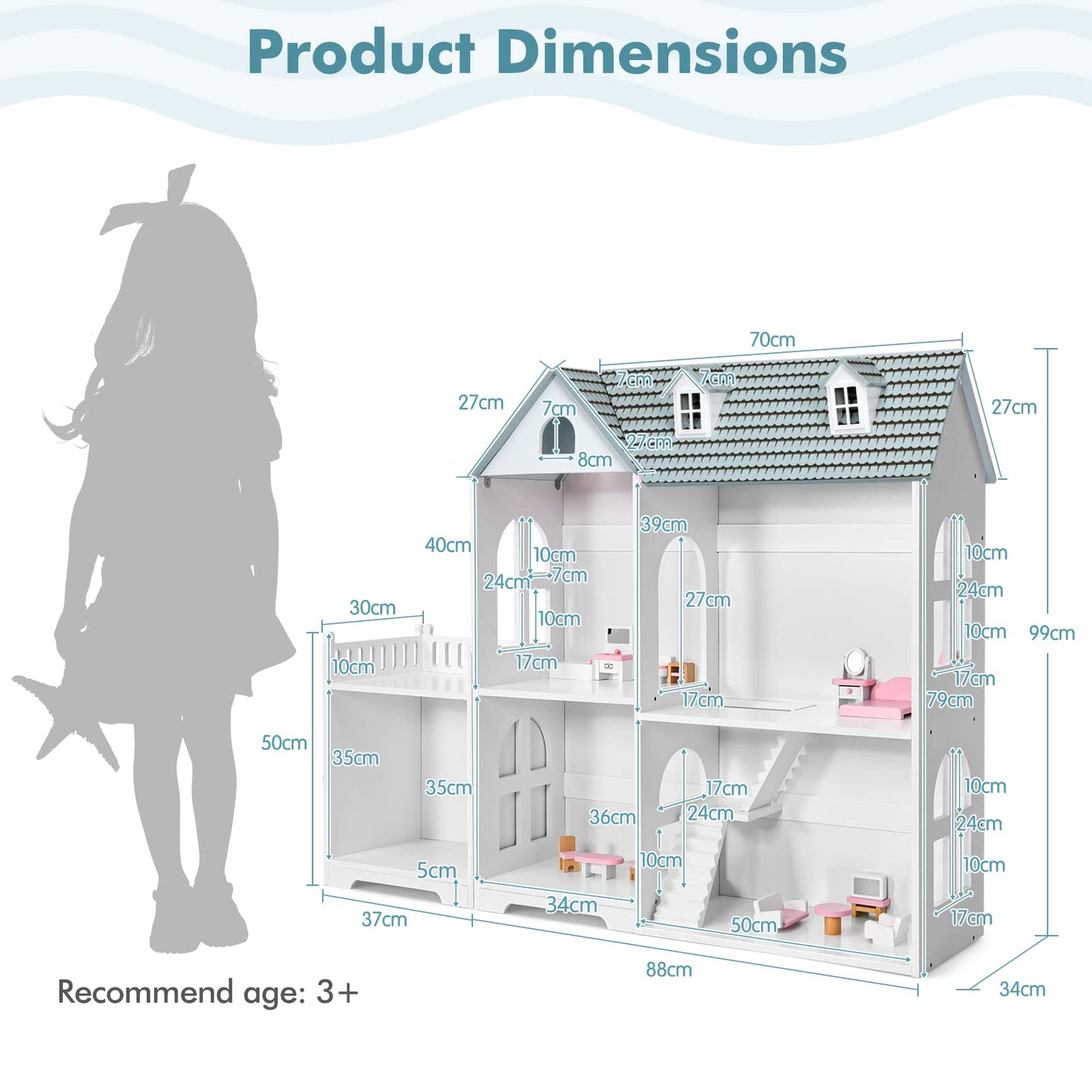 Large Wooden Dolls House with Furniture and Accessories
