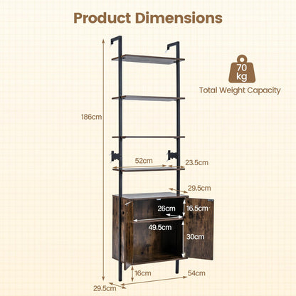 7-Tier Ladder Bookshelf with 2-Door Cabinet and 4 Shelves
