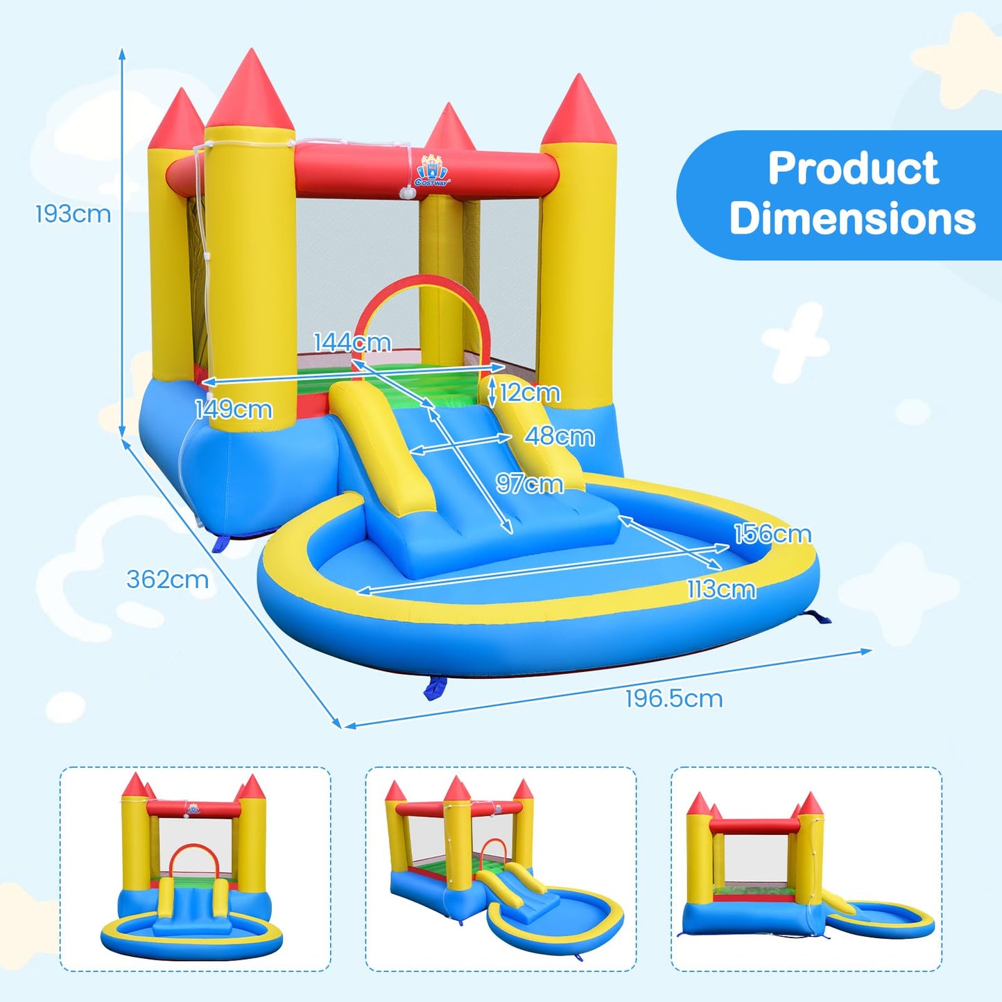Inflatable Bounce House, Kids Water Park Wet Dry with Splash Pool, Water Slide