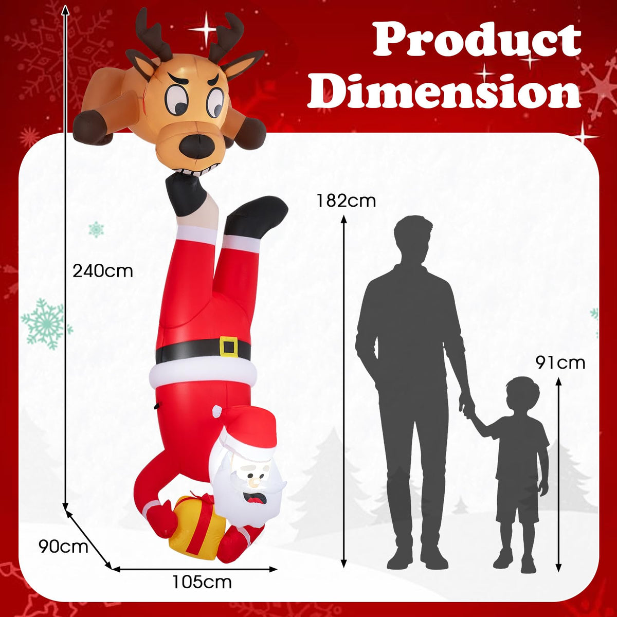 Inflatable Christmas Santa Claus and Reindeer, 8FT Self Inflating Xmas Decoration