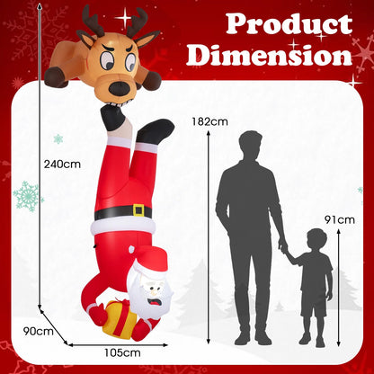 Inflatable Christmas Santa Claus and Reindeer, 8FT Self Inflating Xmas Decoration