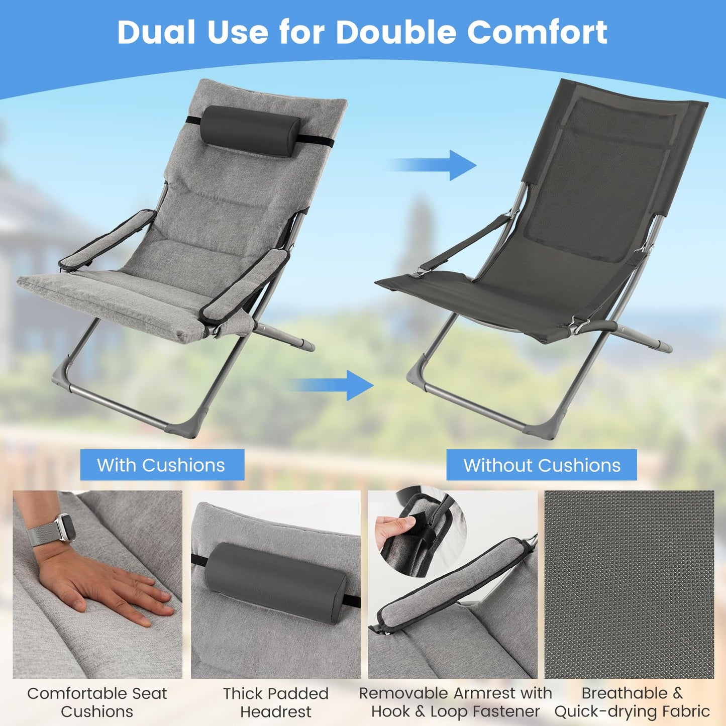 Giantex 5-Piece Garden Furniture Set Folding Sun Loungers with Footstools Coffee Table