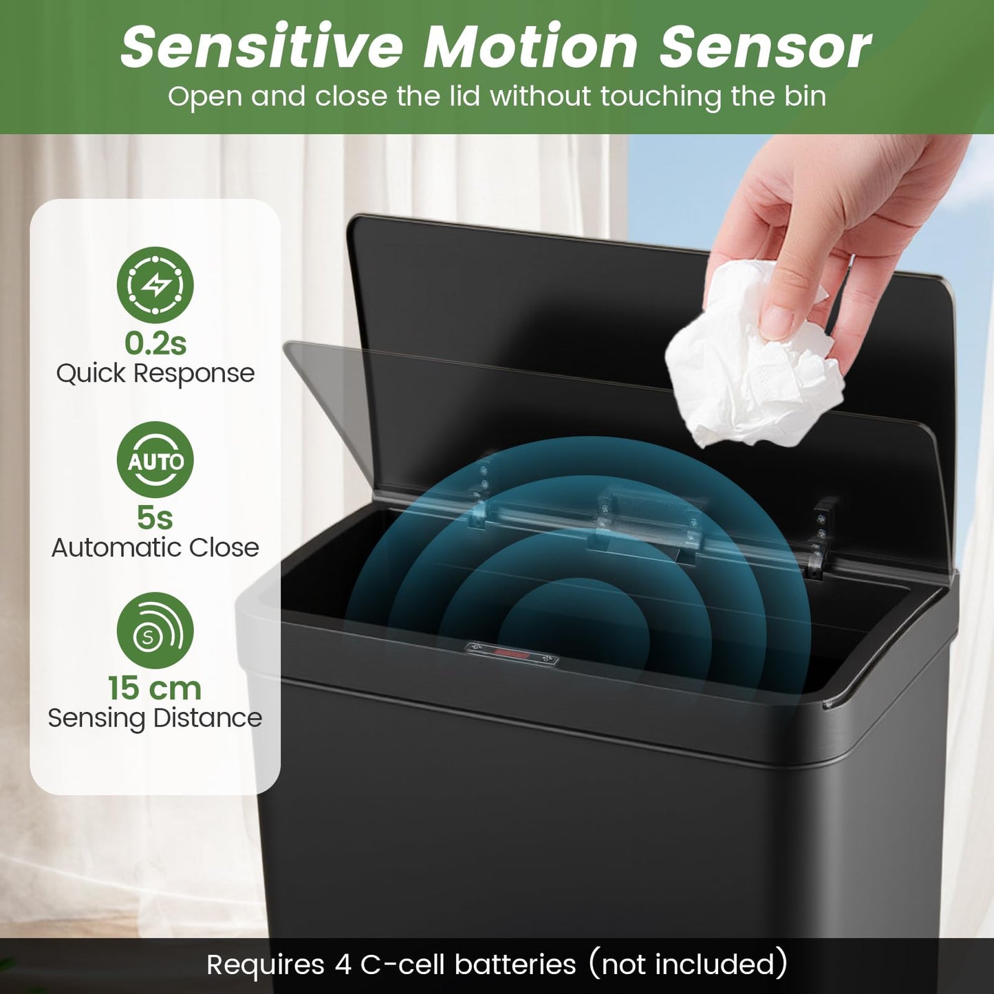 56L Stainless Steel Trash Can Touchless Recycling Garbage Bin