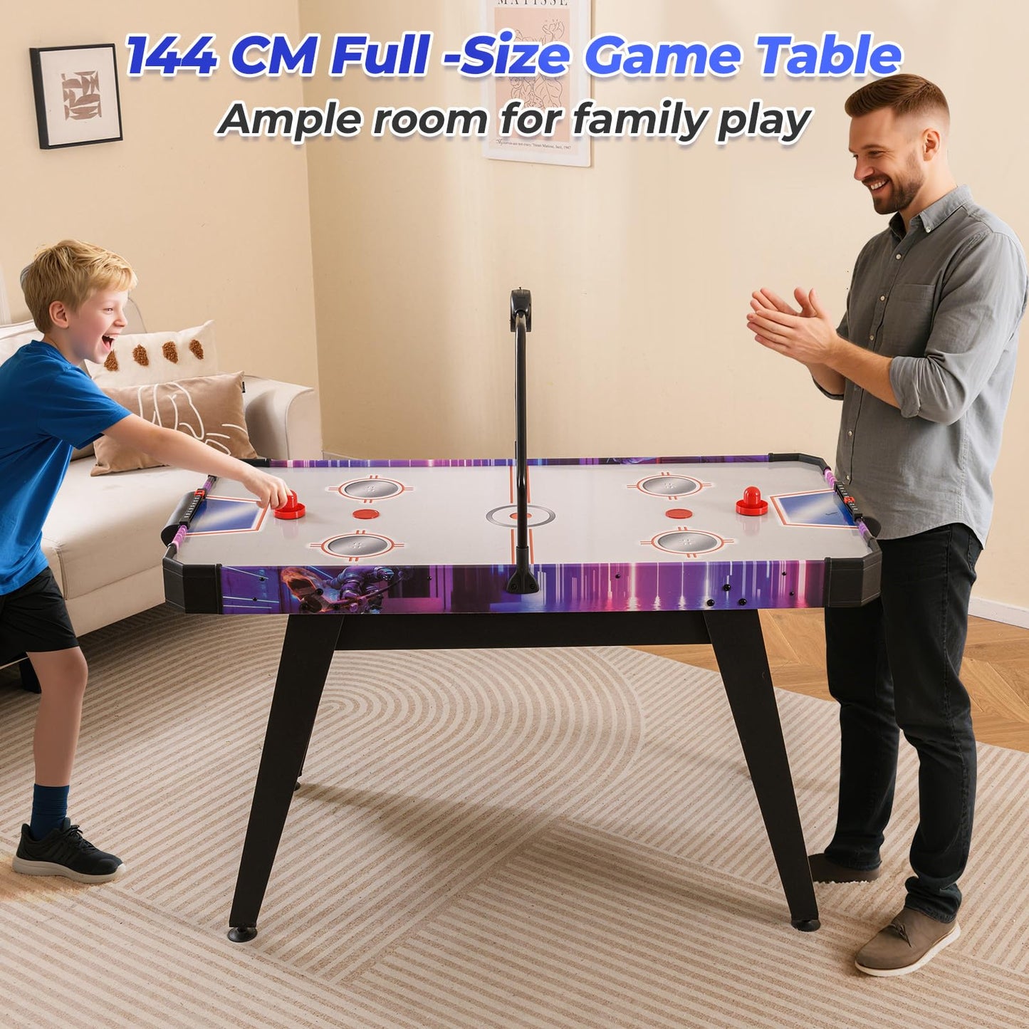 144 CM Air Hockey Table with 2 Pucks and 2 Pushers for Kids and Adults