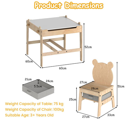 Kids Table and Chairs 4 in 1 Wooden Activity Desk Set (Bear Shape)
