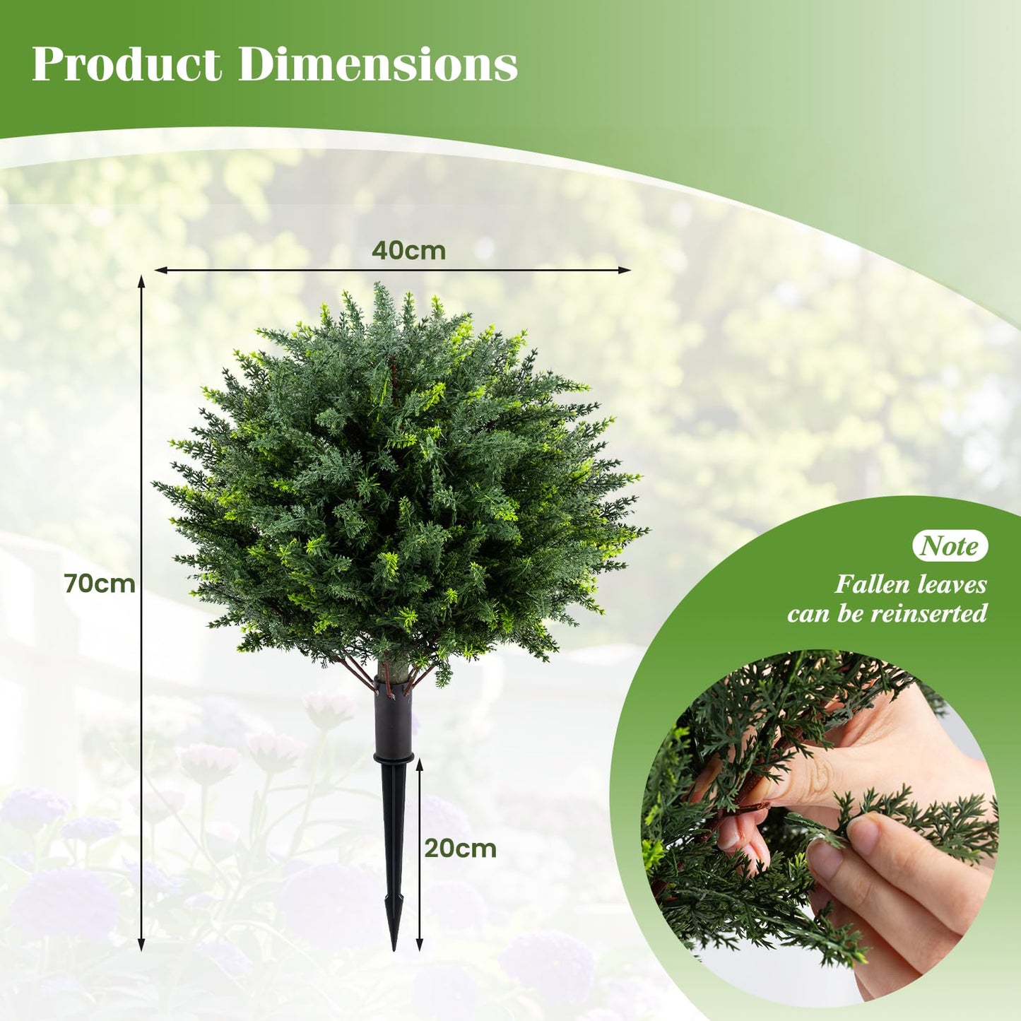 Set of 2 Artificial Topiary Ball Trees, Faux Shrub Bushes with Ground Spikes